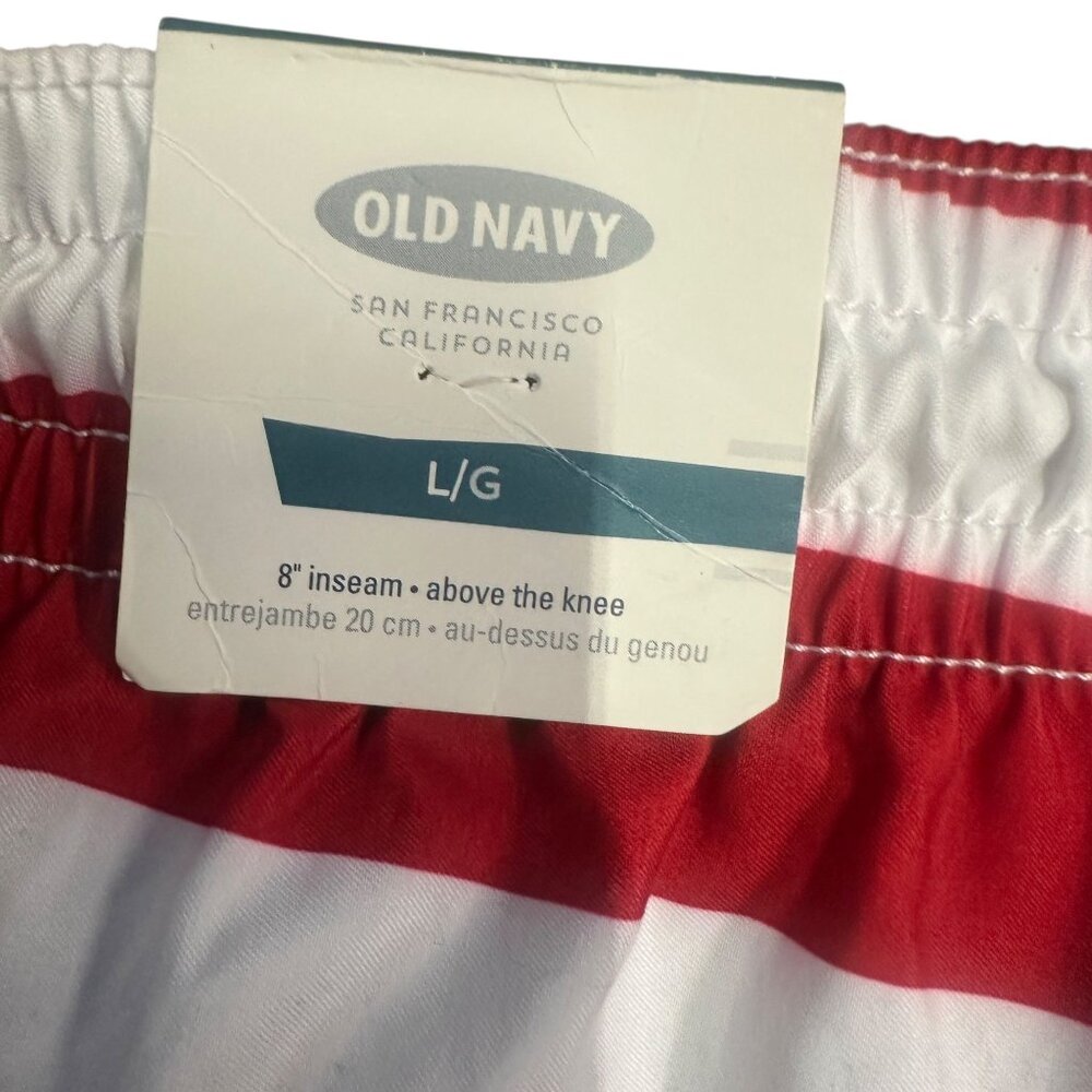 NWT Old Navy Mens L American Flag Swim Trunks UPF 50 Stars Stripes Drawstring - Picture 5 of 13